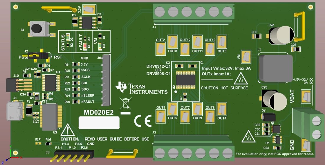 机械图纸 - 德州仪器 DRV8908-Q1EVM驱动器评估模块 (EVM)