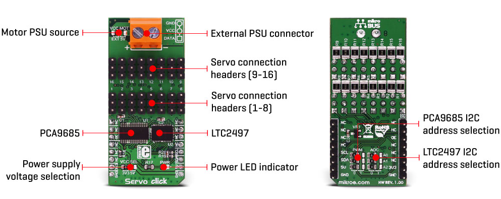 Mikroe MIKROE-3133 Servo Click板 Mikroe MIKROE-3133 Servo Click板